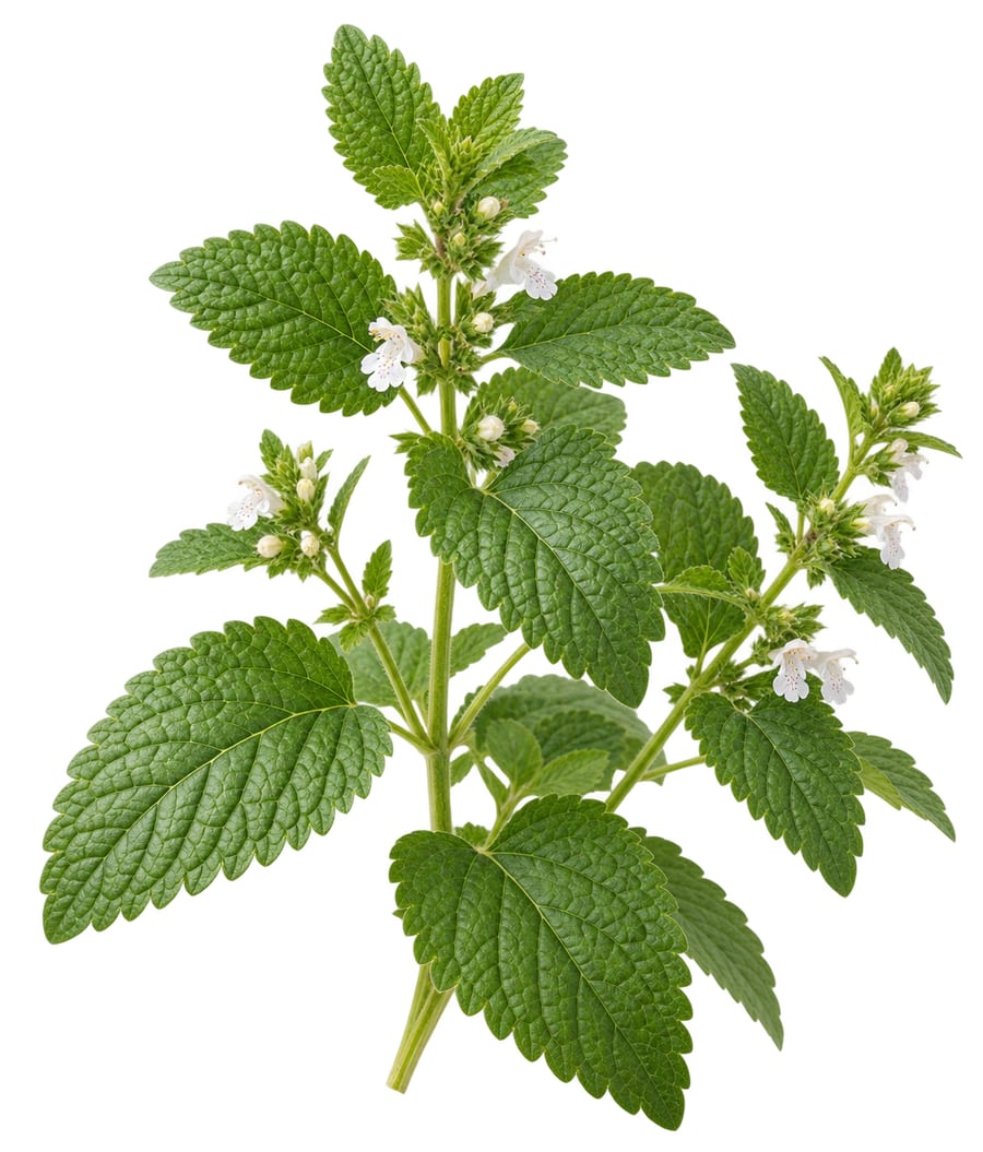 מליסה (Melissa officinalis) — עלים ופרחים