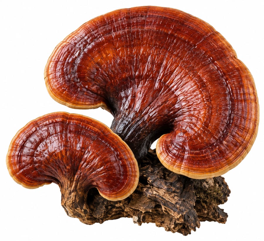 ריישי (Ganoderma lucidum) — פטריית מרפא על גזע עץ